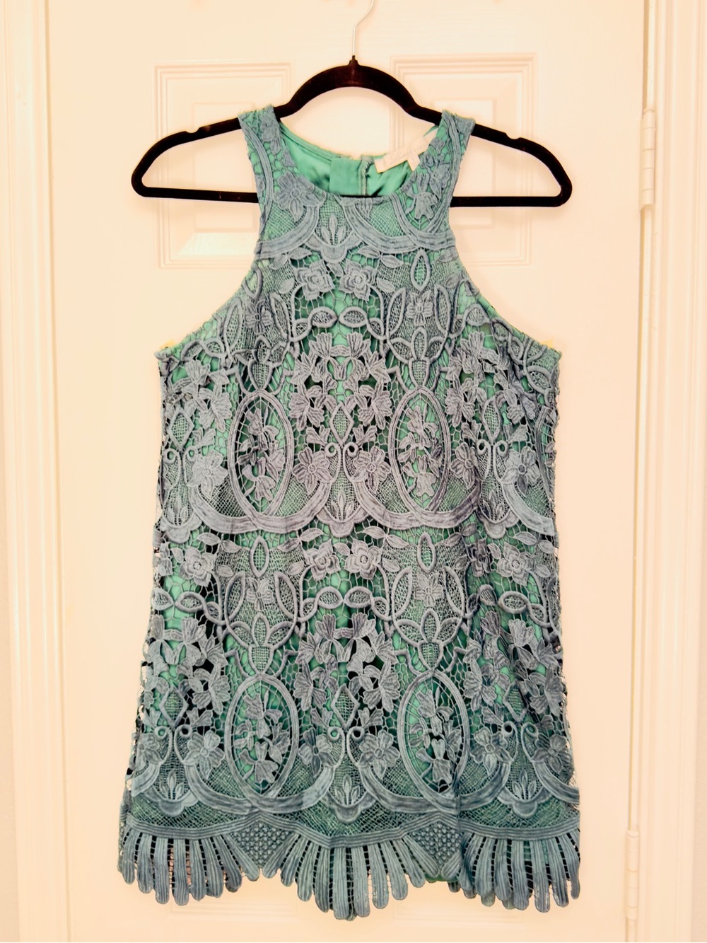 Lovers + Friends Mint Lace Overlay Halter Tank